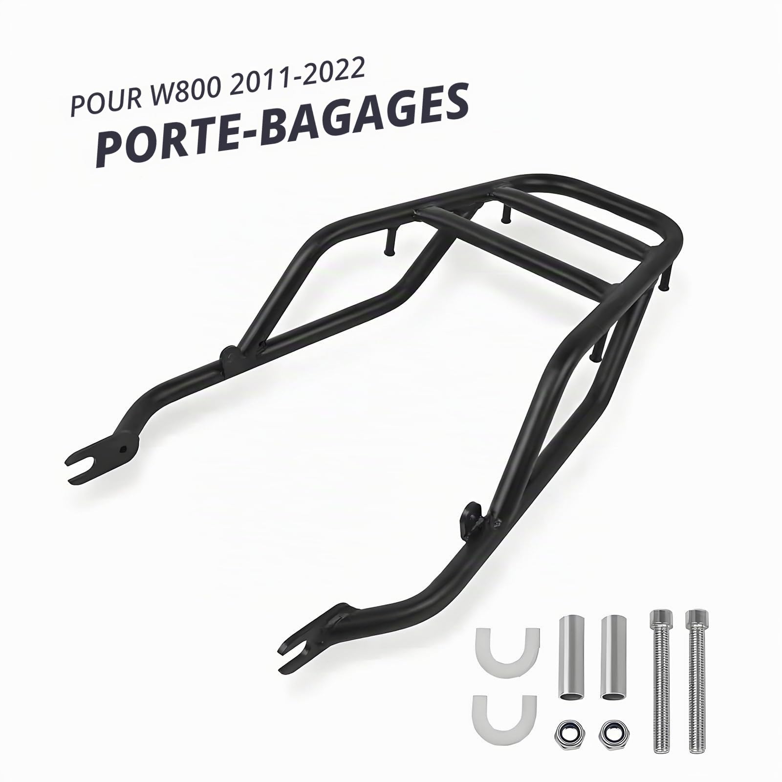 Porte-bagages arrière de moto en acier au carbone compatible avec Kawasaki W400 W650 W800 2011-2022, capacité de charge de 14,9 kg, support topcase pour porte-moto avec filet à bagages