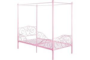 DHP Metal Canopy Kids Platform Bed with Four Poster Design: Sturdy Twin Bed Frame
