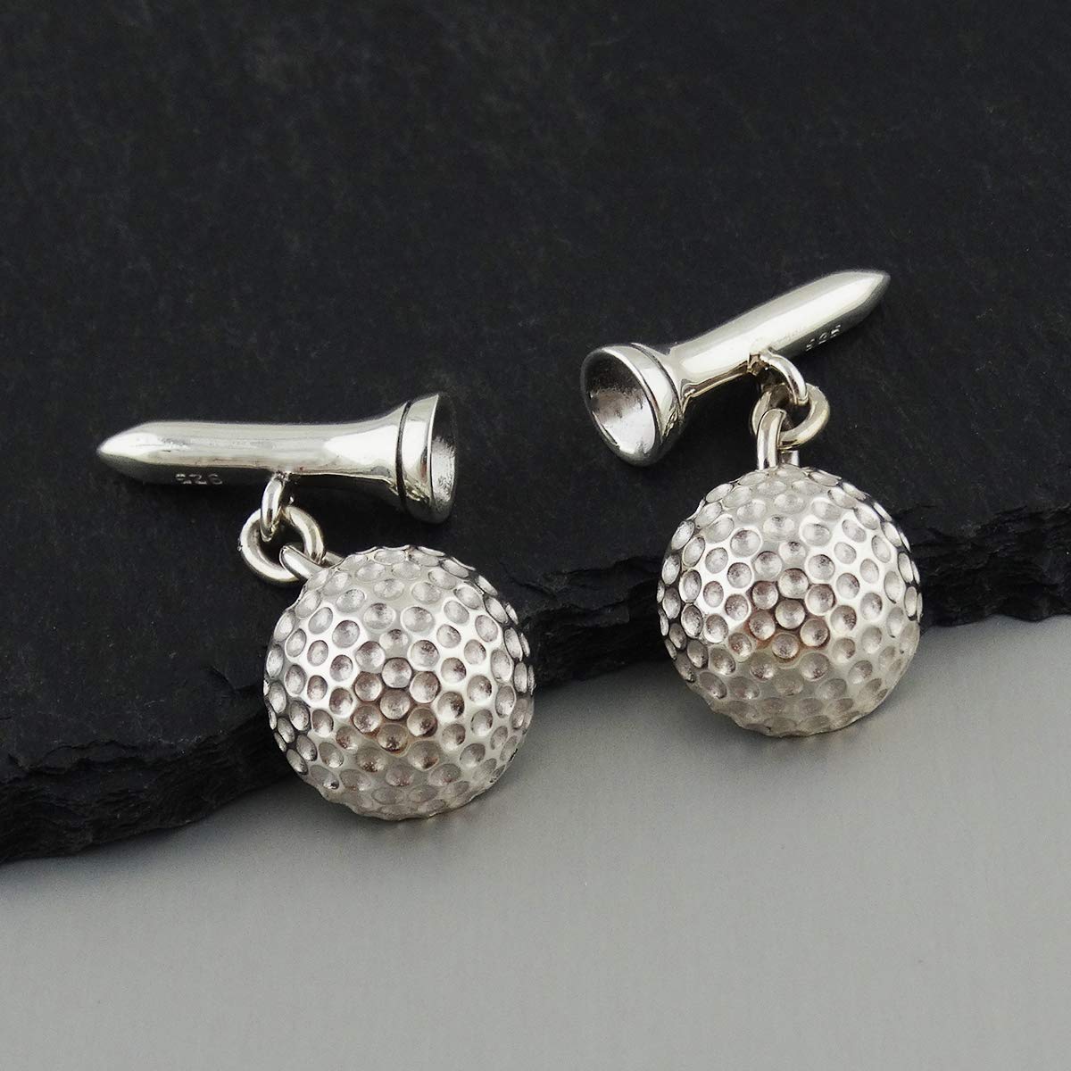 Sterling Silver Men's Golf Ball and Tee Cuff Links, 1 Pair Golfing Cufflinks