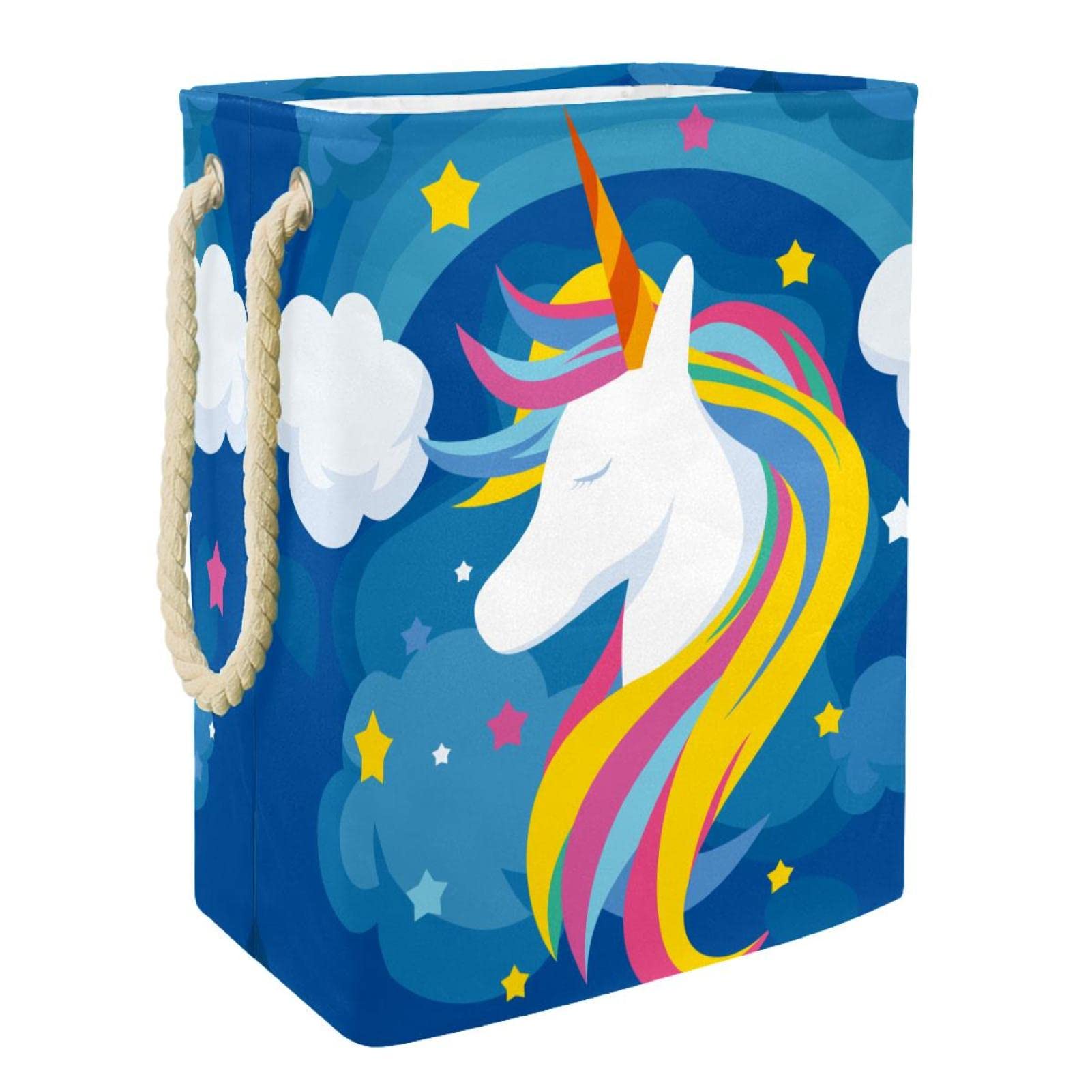 Panier de rangement vêtements sales licorne bleu nuit