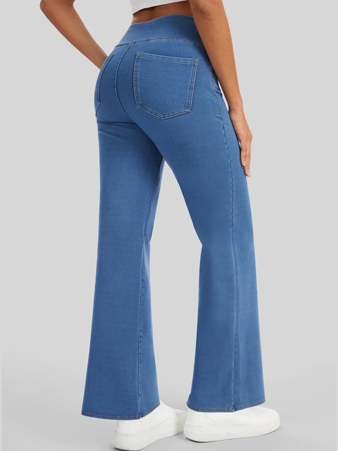 Women’s High Waisted Jeans Pants Stretchy Pull On Bootcut Pants with Pockets Soft Wide Leg Casual Everyday Trousers - Image 2