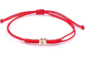 Adjustable Red String Bracelet with Heart-Shaped Initial Charm