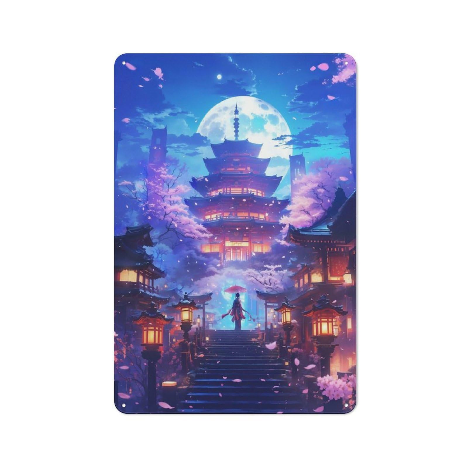 Junmoney Style-15 Everyday Celestial Sakura Temple Metal Gift Sign 30X20cm, Room Wall Plaque For Home, Shop, Pub Or Studio Wall