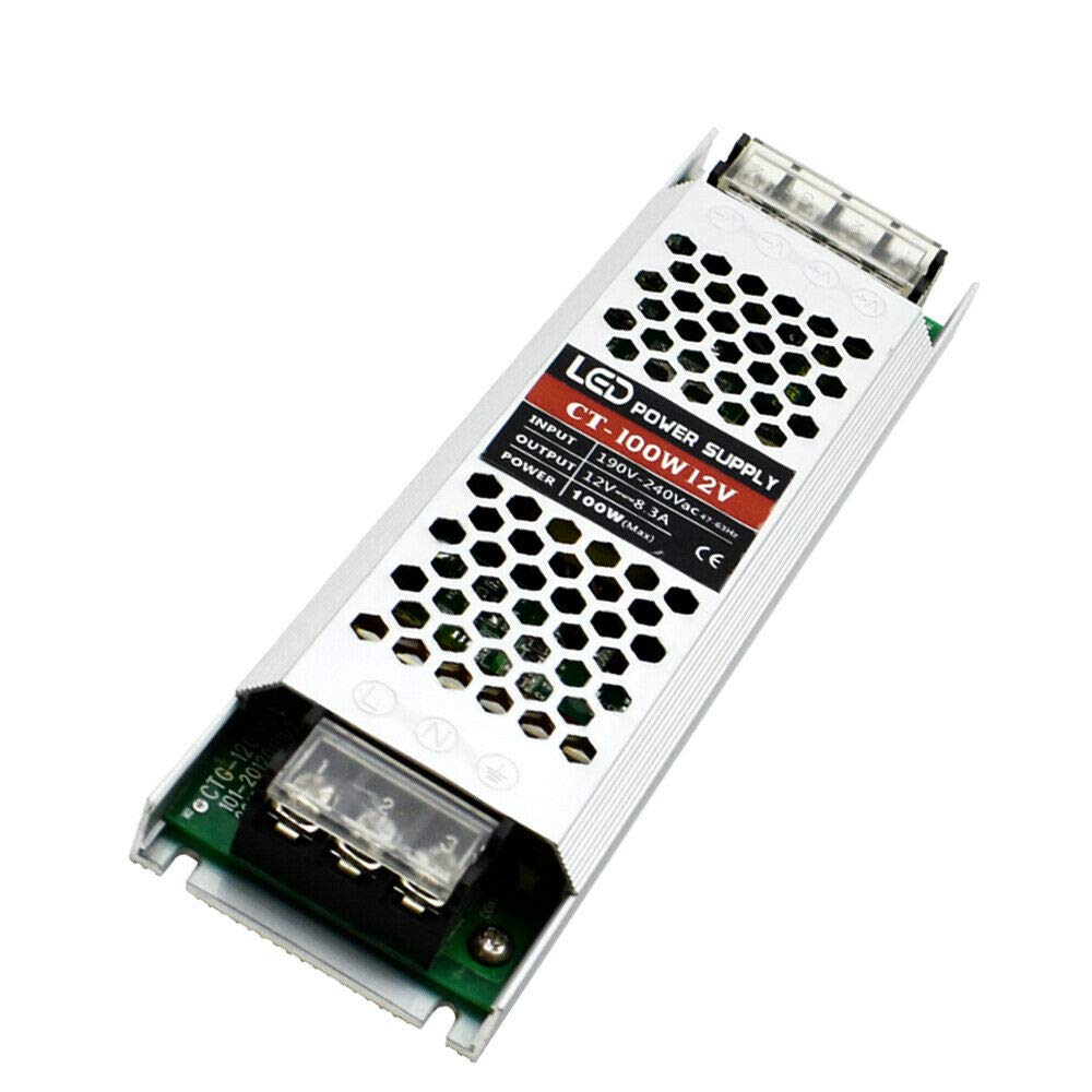 12V 100W 8.3A LED Driver, 240V AC to 12V DC Transformer, Constant Voltage Power Supply for Strip Light, Downlight, Display and G4, MR11, MR16 Bulbs(100W)
