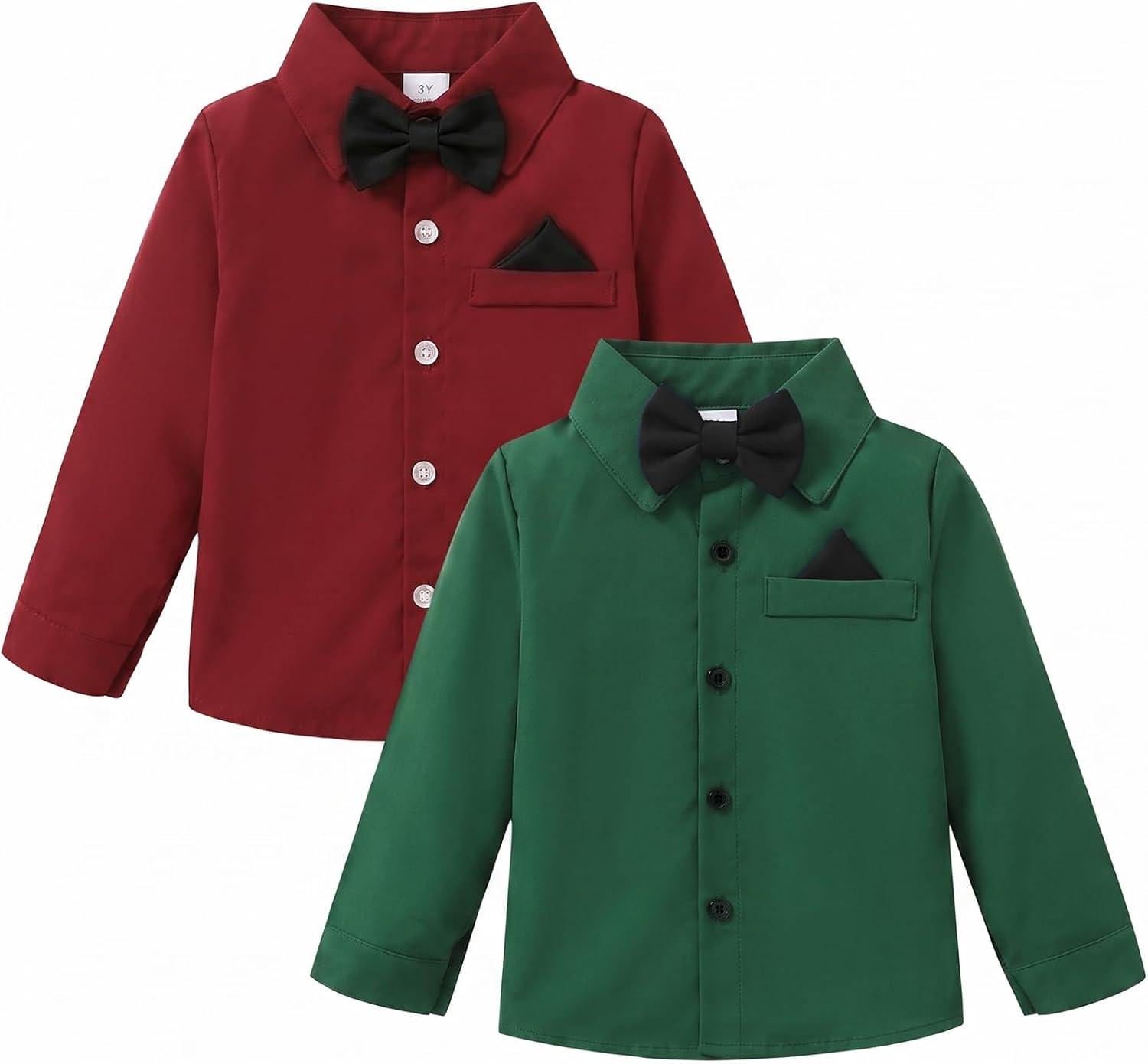 Jecson Boys Dress Shirts Long Sleeve with Bow Tie Size 2-6Y 2 Pack