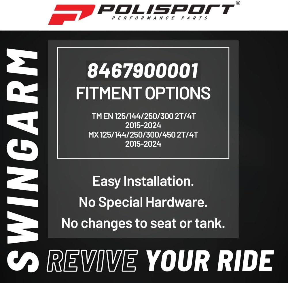 Polisport Motocross Motorcycles (MX) Swingarm Protector for TM EN 125/144/250/300 2T/4T (2015-2024), MX 125/144/250/300/450 2T/4T (2015-2024) Dirt Bikes - Black