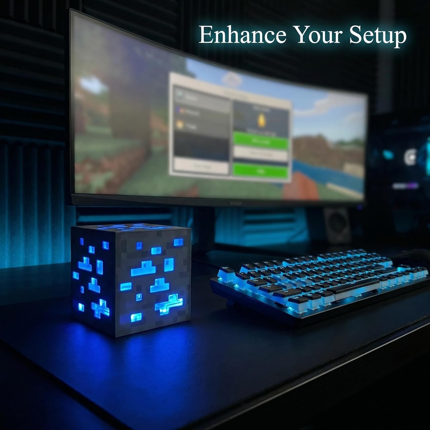 Lampada LED Cubo Diamante Miner - Luce Notturna Rossa per Gamer- Design Energia a Blocchi per Cameretta e Postazione Gaming - Idea Regalo Appassionati Videogiochi(DIAMOND) - 5