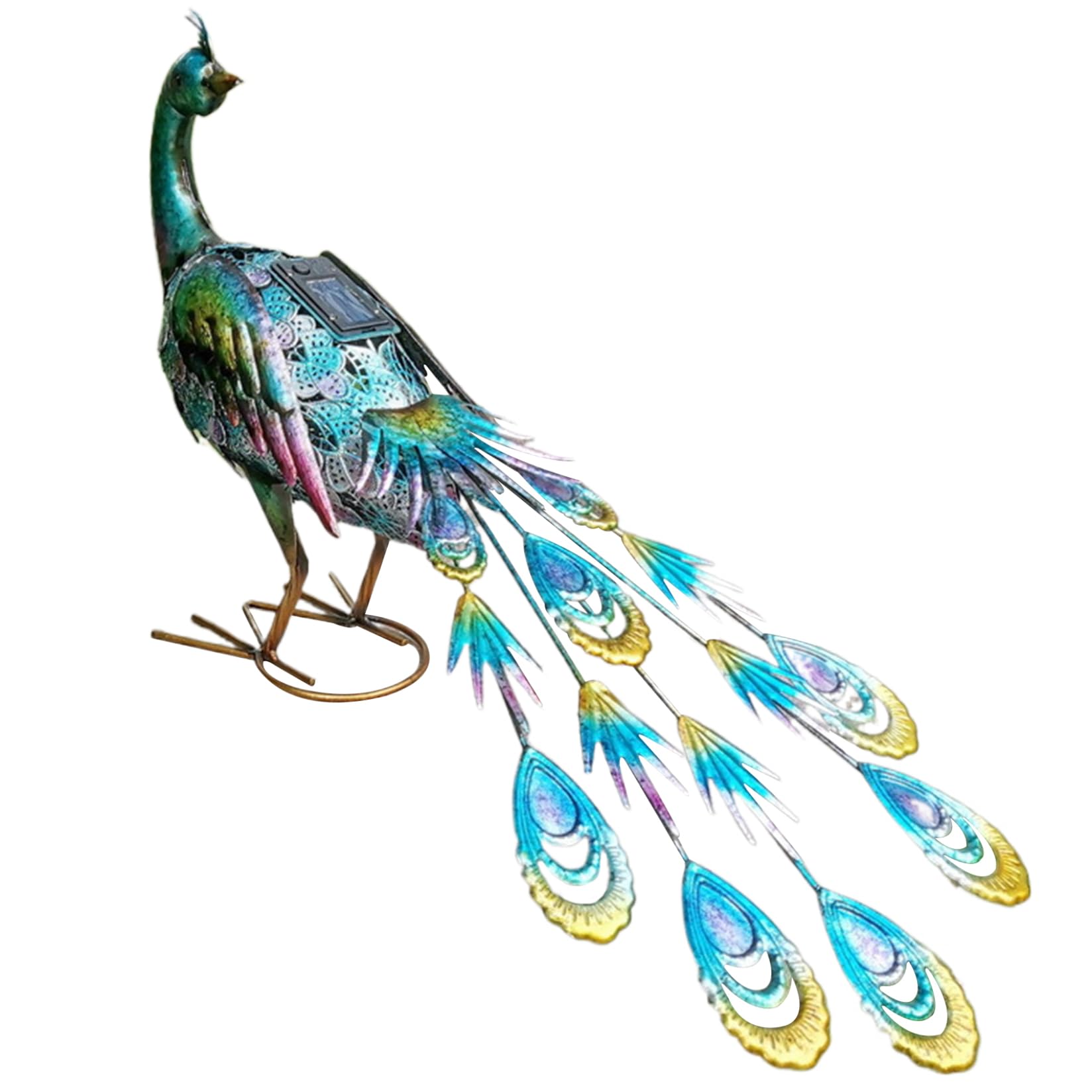 Takingup Solar Peacock Realistic Led Metal Peacock Statue Carved Vibrant Decor Light-Operated Weatherproof 23x6.1x15.6In Solar Lights for Garden Yard Patio Outdoor