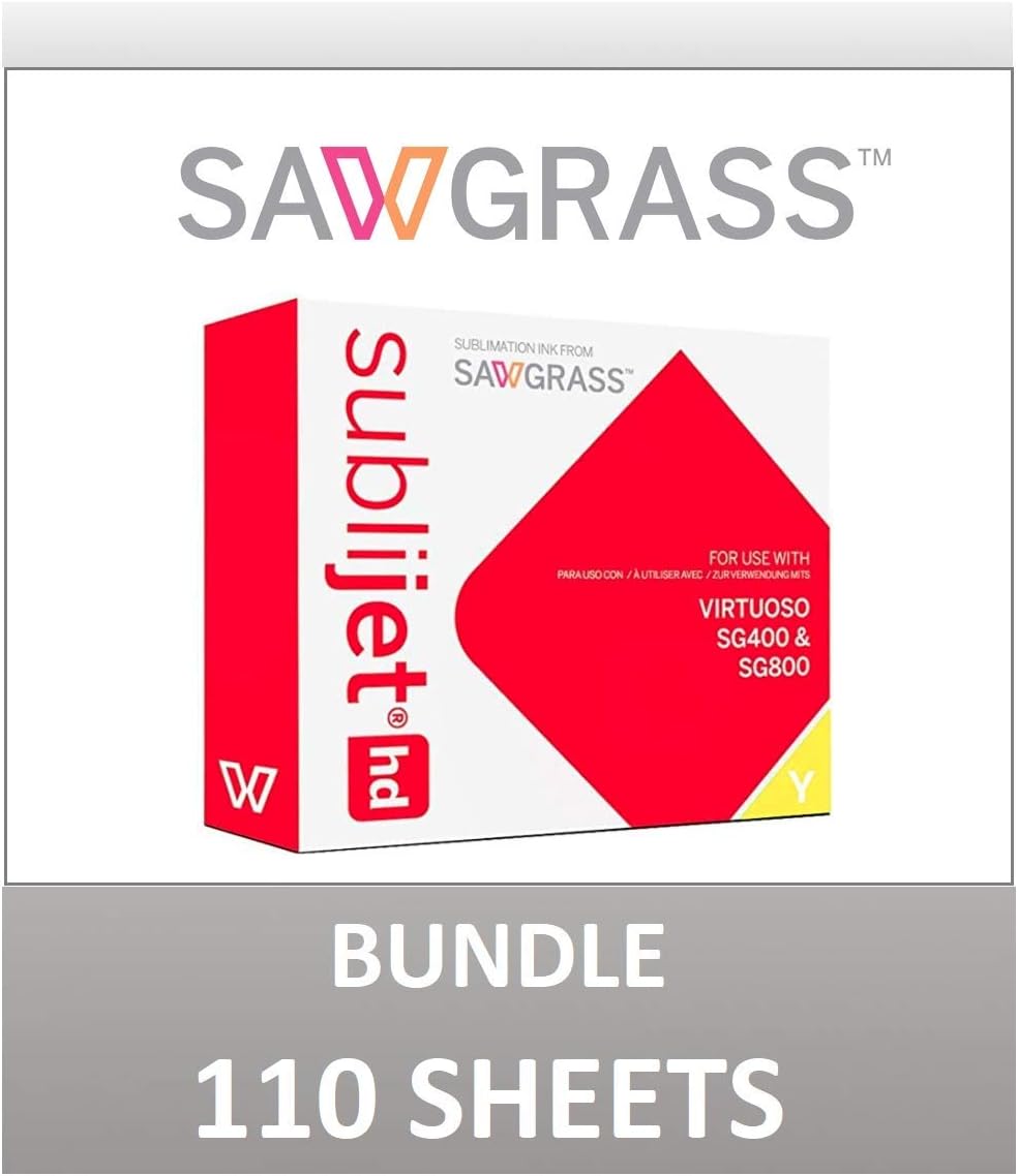 Sawgrass Sublijet HD Ink Cartridge - Yellow. for use SG400 and SG800 Printer. Bundle with 110 Sheets of SUBLIMAX Sublimation Paper Made in Japan.