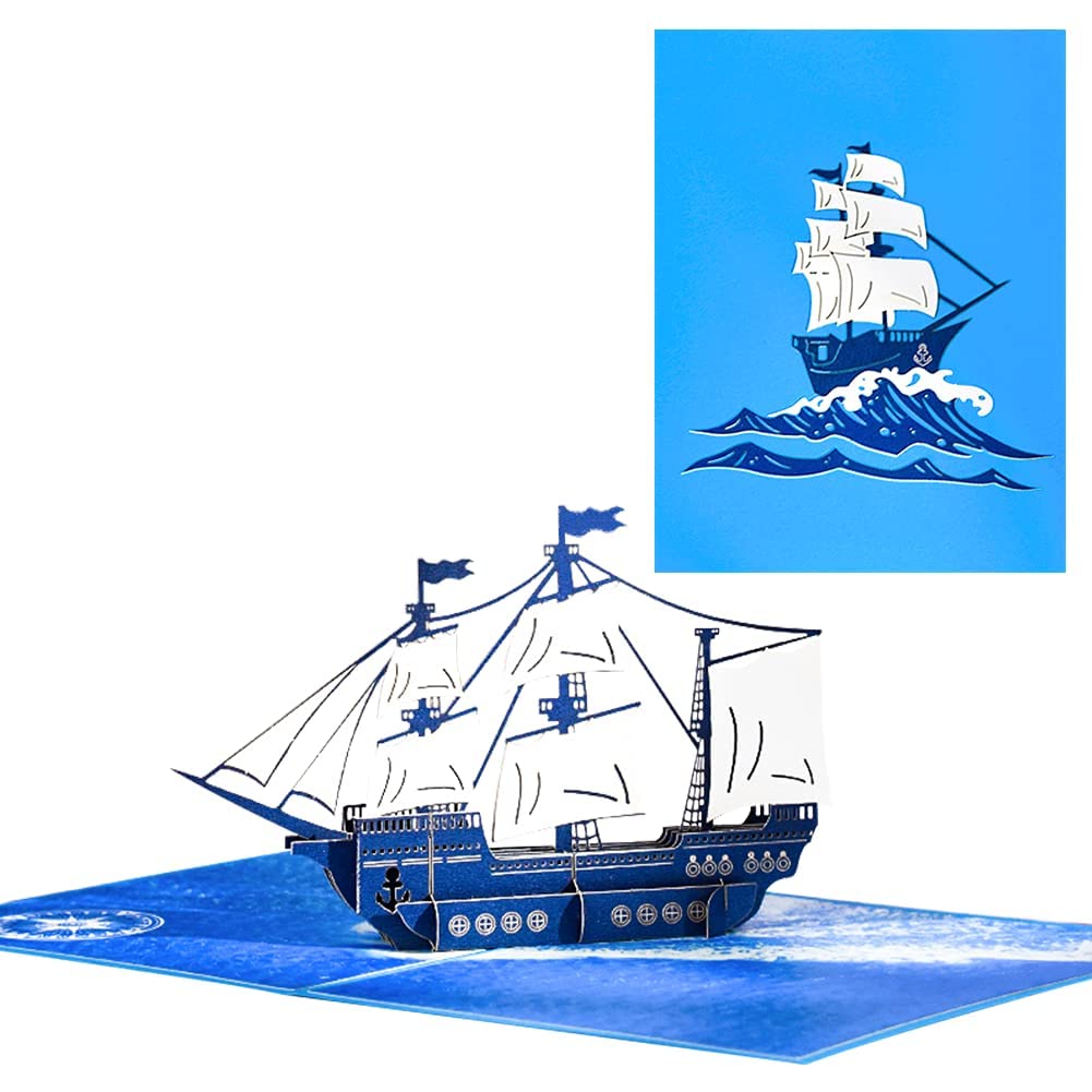 MAKINGTEC 3D Pirate Ship Pop Up Card, 3D Sailboat Ship Greeting Cards Handmade Pop-up Birthday Cards for Kids, Suitable for Graduation Anniversary Business All Occasion