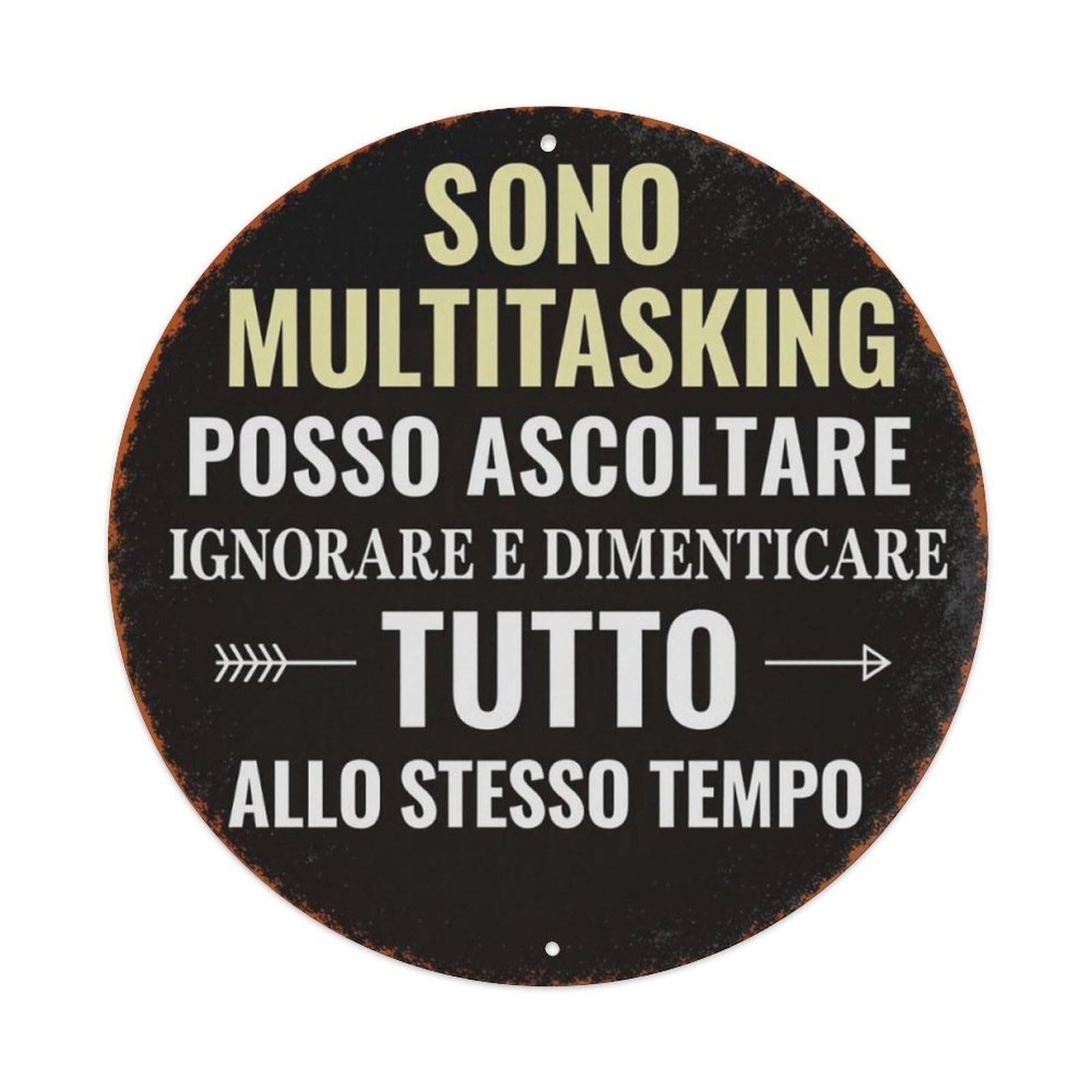 Vintage Rustic Italian Funny Quote Round Sign Vintage Aluminium Metal Sign, Retro Wall Decor for Home, Bar, Garage & Farmhouse 20x20cm