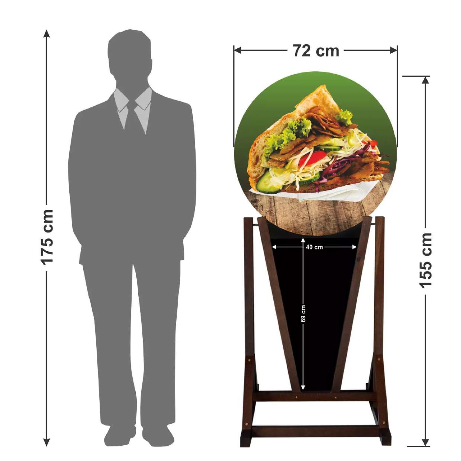 Dwustronny potykacz reklamowy 154 x 74 cm, wodoodporna tablica kredowa z wymiennym panelem do kawiarni i lodziarni (Brązowy, 1. Kolorowe lody)