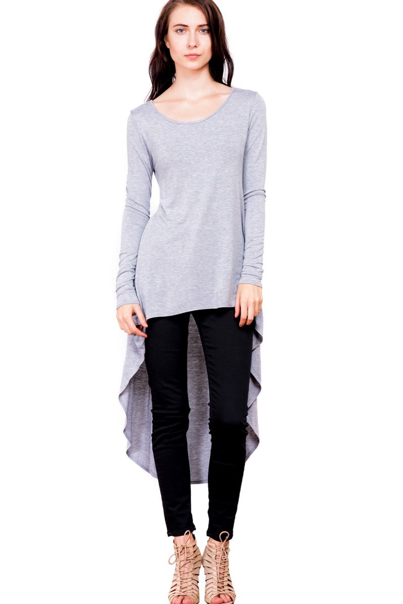 Modern Kiwi Rachel Solid Long Sleeve Hi-Low T-Shirt Tunic Top