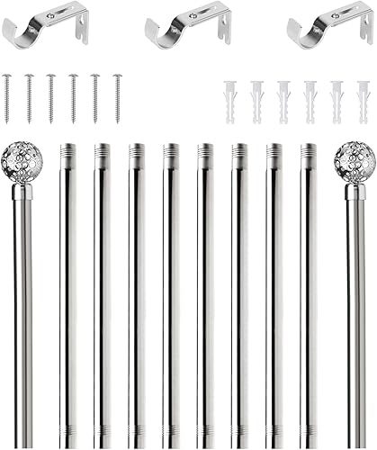 Miniatura 8 de Barras de cortina para ventanas de 66 a 144 pulgadas, juego de barras de cortina plateadas de 1 pulgada, barras de cortina extralargas de acero