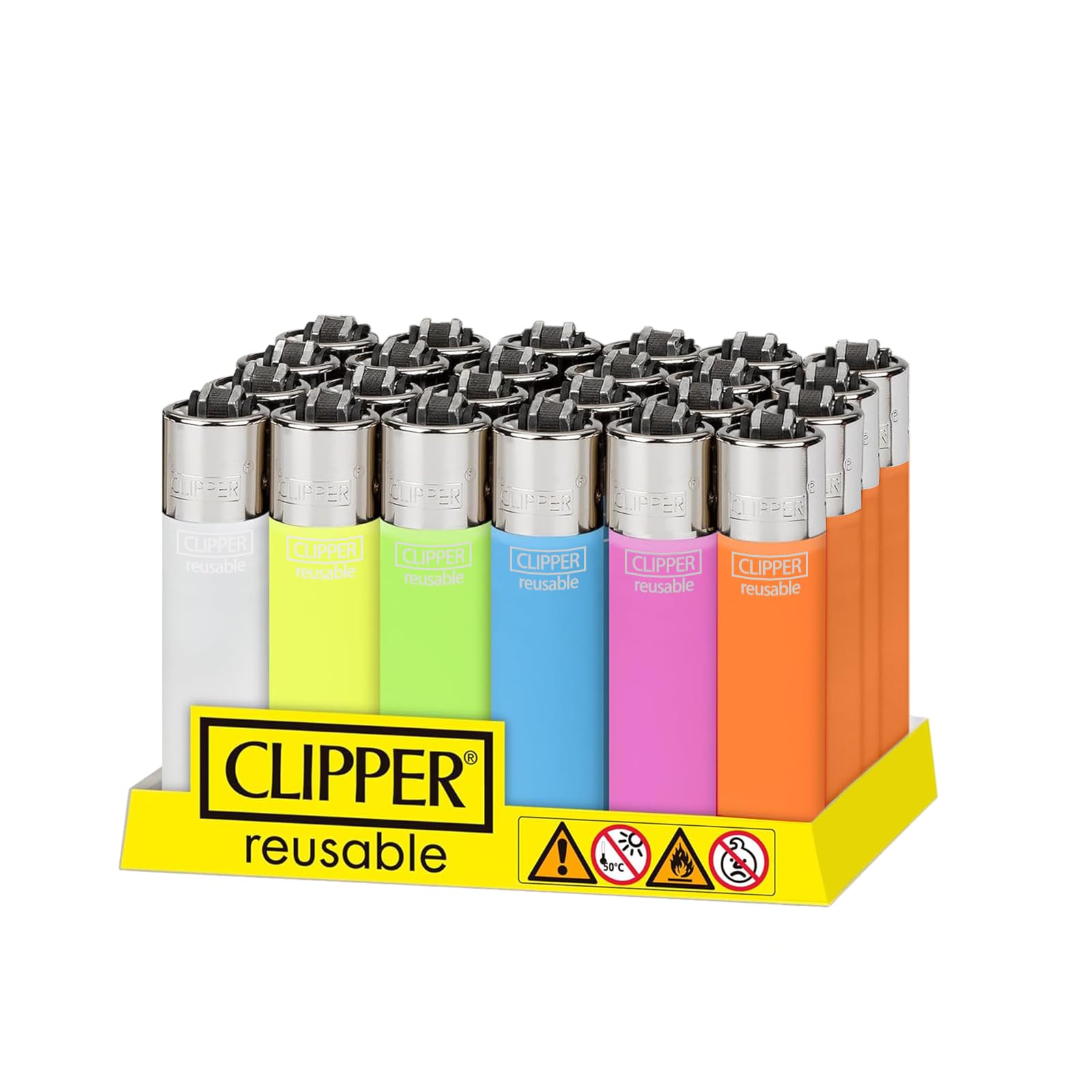 HIBRON Clipper Encendedores Recargables, Colores Surtidos, Paquete de 24, Diseño Clásico (24 mecheros, 24.0, Unidad)