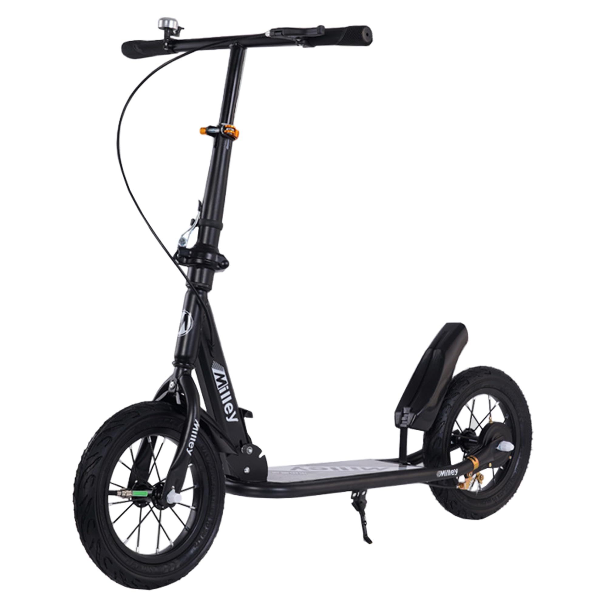 Scooter Enfant Adulte 12 Pouces Pneus en Caoutchouc Freins à Main Cadre en Acier Anti-Dérapant Hauteur Réglable 100kg pour Enfants Adolescents 8+