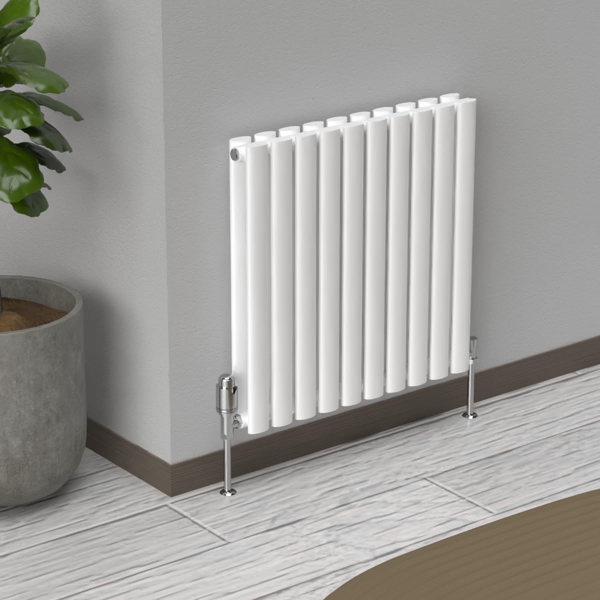 B&Q -  White Oval Horizontal Double Panel Designer Radiator 600mm (H) X 540mm (W)