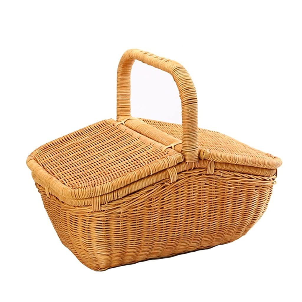 Storage Basket,Picnic basket Portable for 2 Persons With Lid Outdoor Hamper Fruit