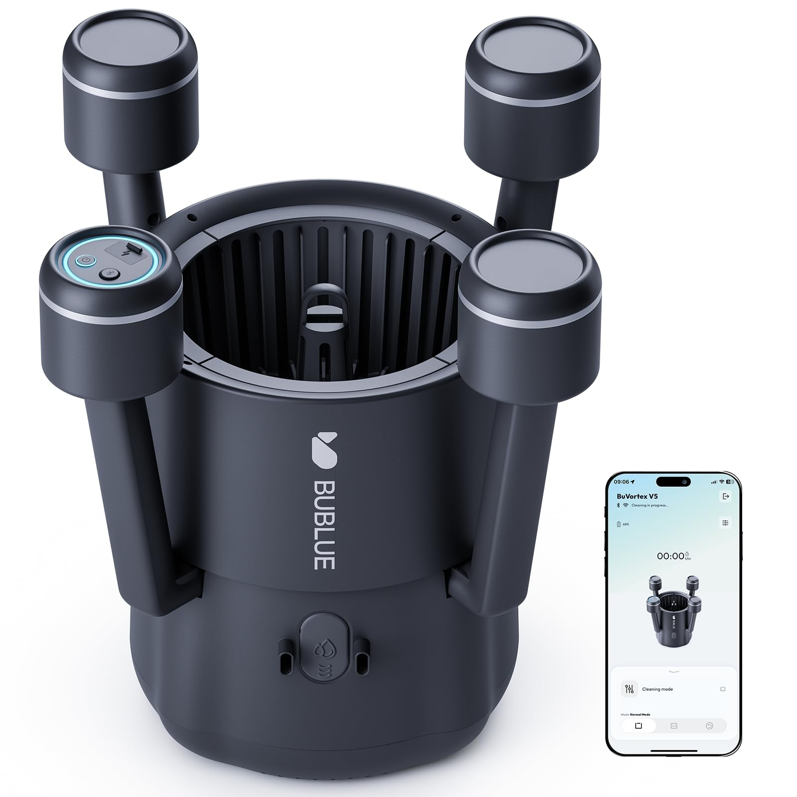 BUBLUE BuVortex V5 - Robot da piscina a batteria, con controllo app, filtro da 5 litri, due modalità di pulizia, navigazione KI, ideale per piscine interrate e fuori terra