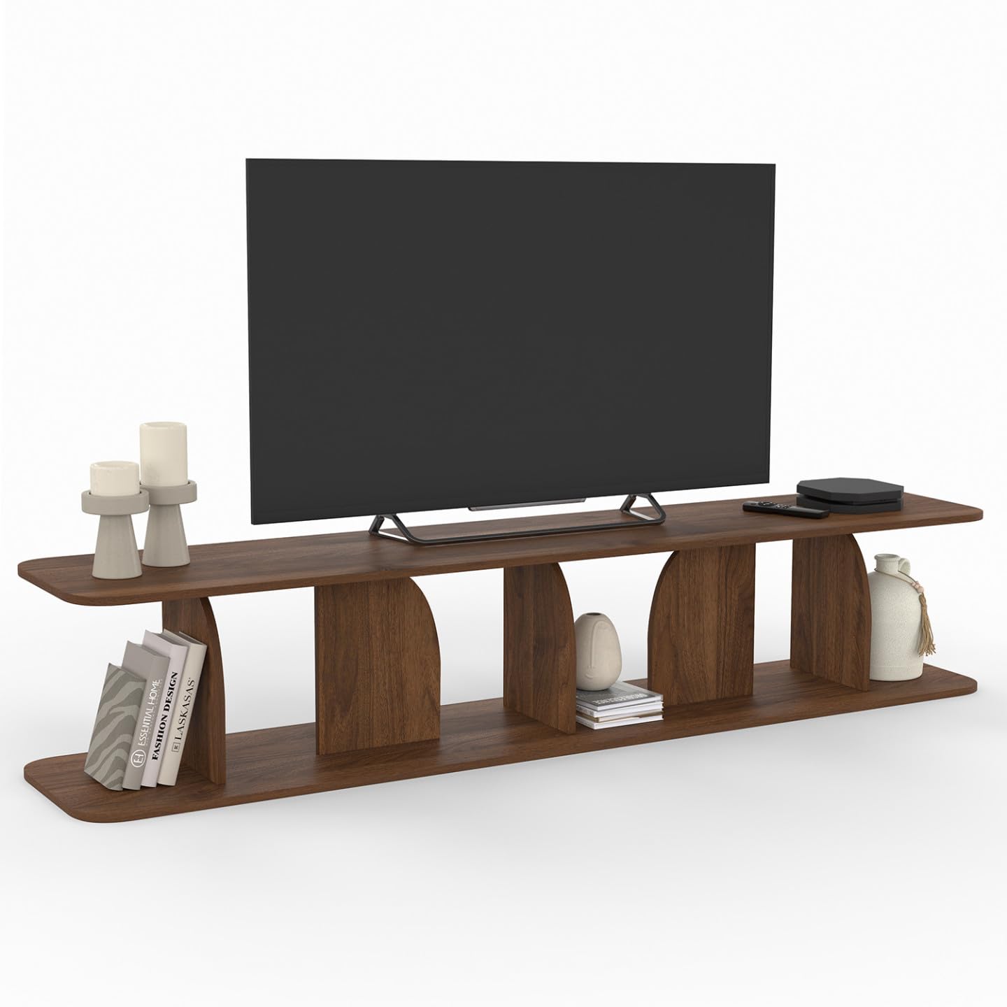IDMarket - 180 cm breiter TV-Schrank im Japandi-Stil Edith aus Holz in Nussbaumoptik