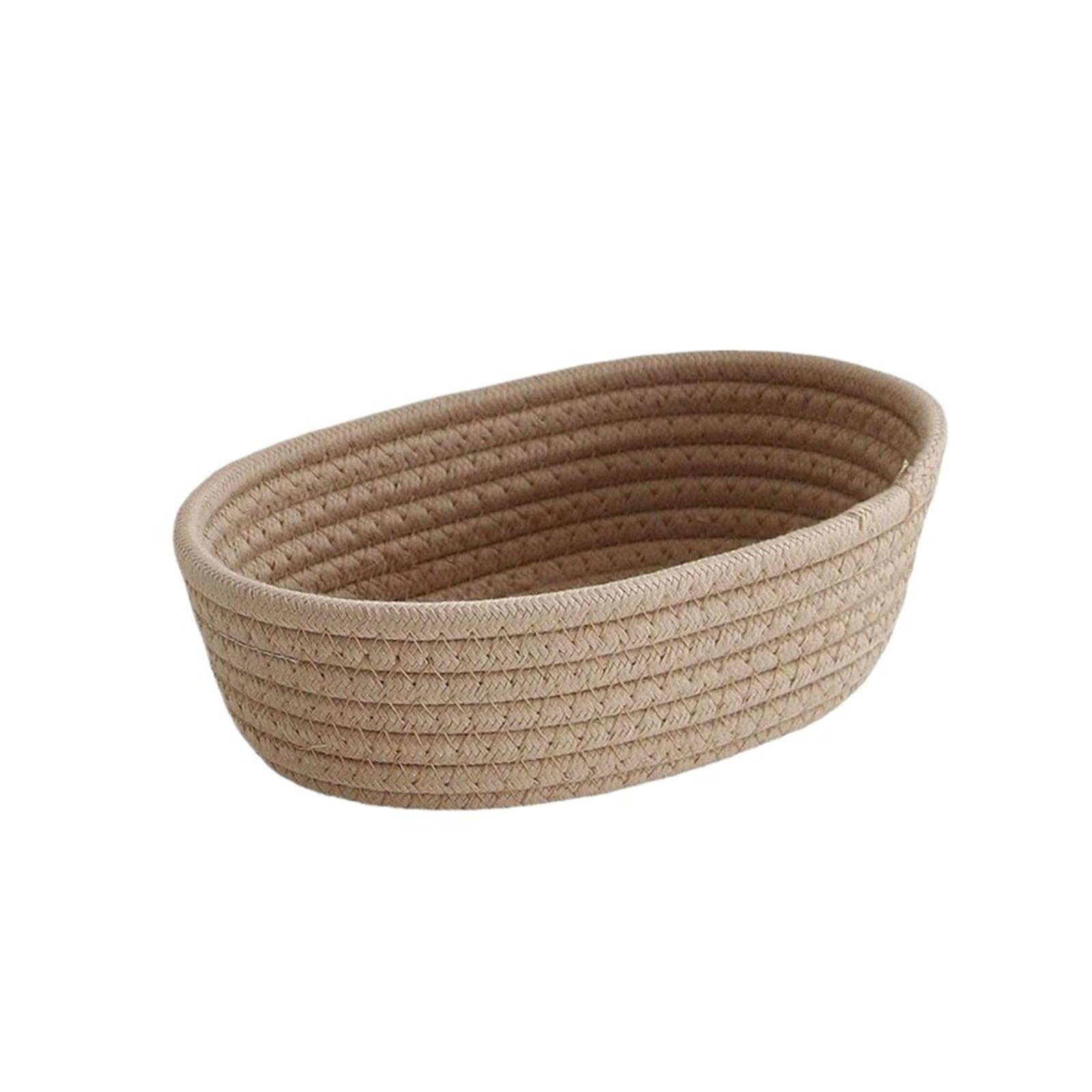 PPQIRU 1Pcs Cotton Rope Woven Storage Baskets Organize Boxs Desktop Sundries Basket For Storage(Khaki,30x17x9cm)