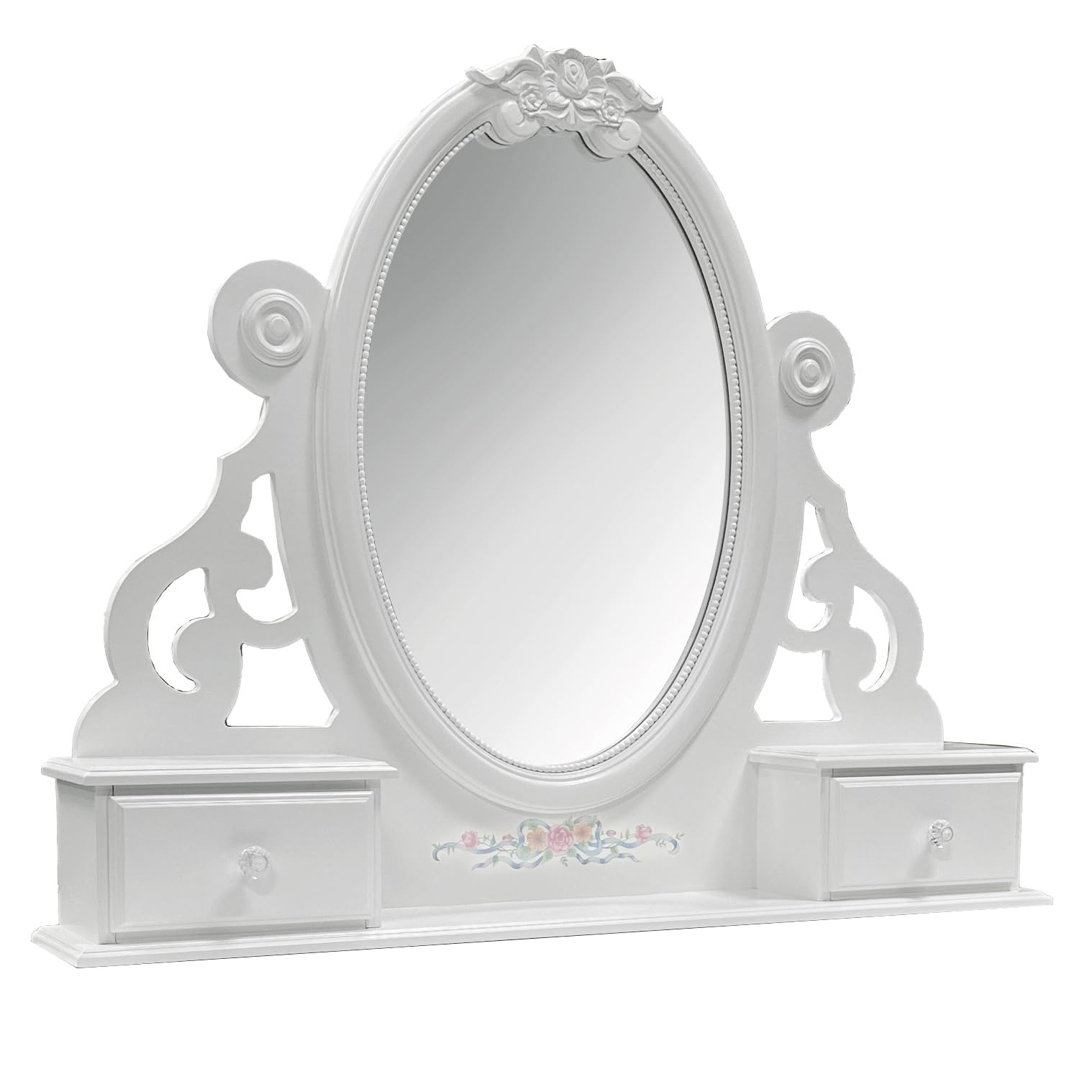 Acme Flora Contemporary Wooden Mirror with 2 Jewelry Drawers in White