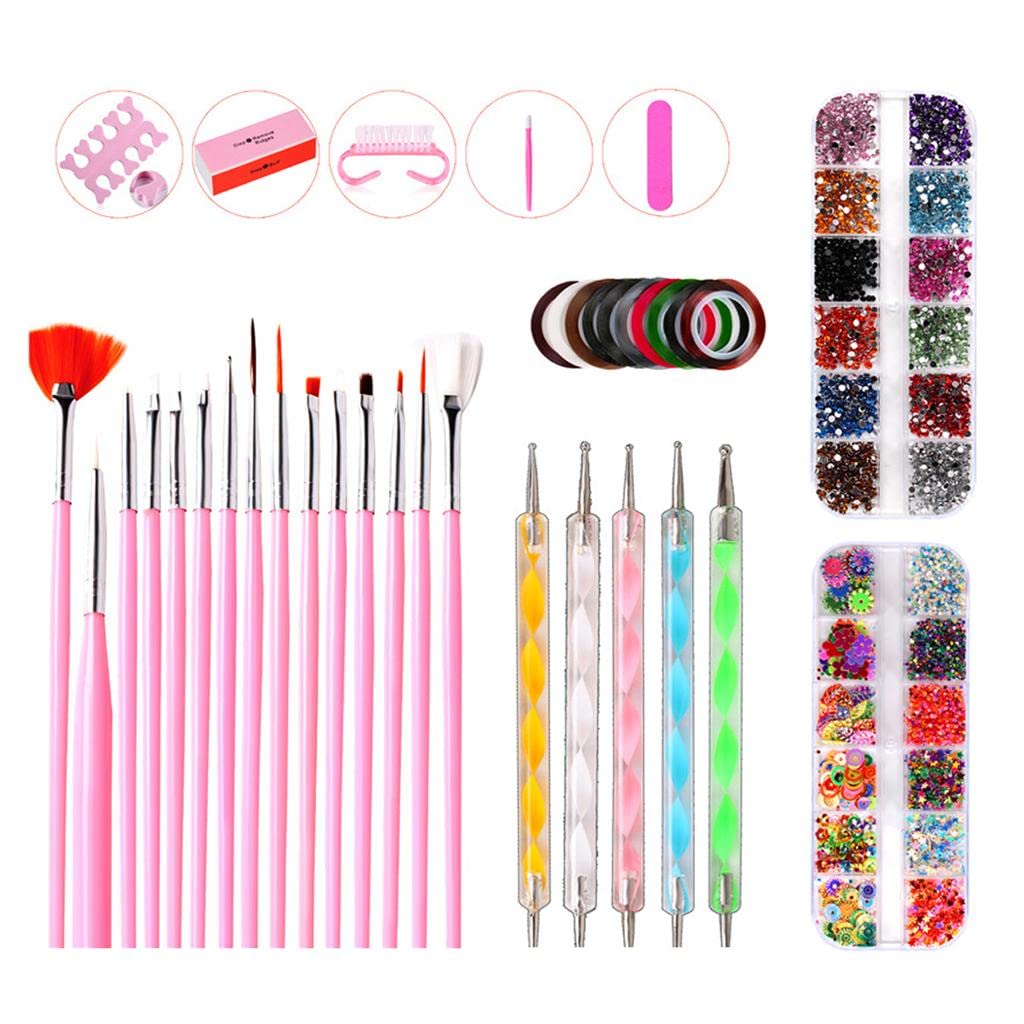 10x Manicure Flatback Crystals Charms Painting Brushes Dotting Tools Nail File