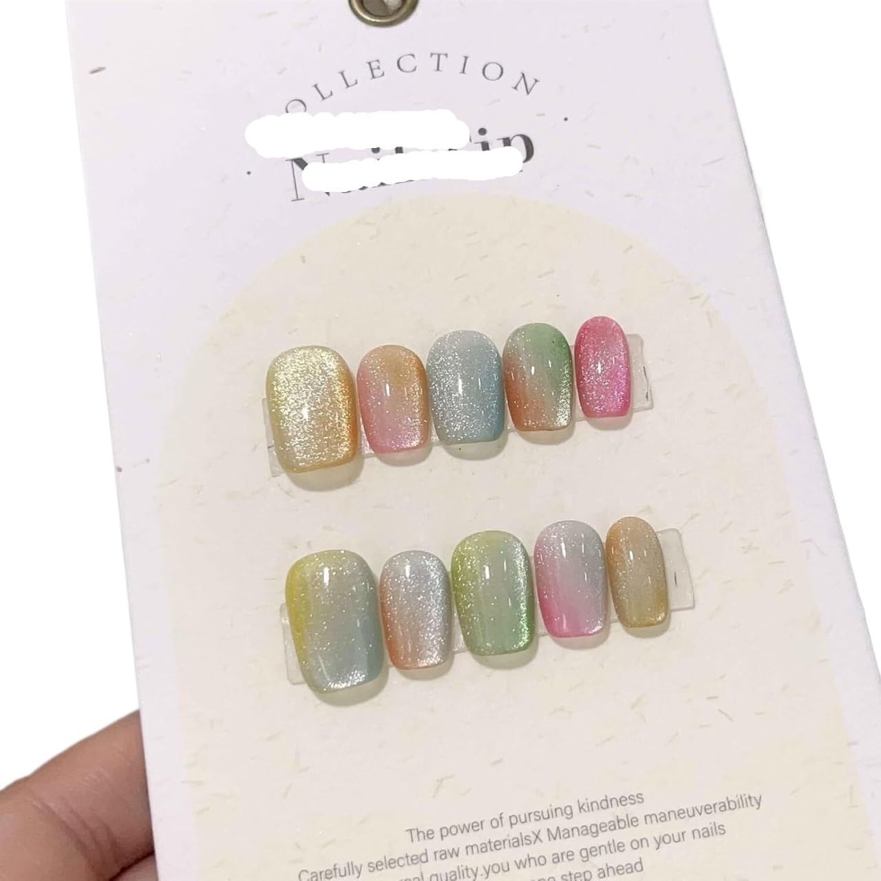 Faux ongles à pression courts faits à la main œil de chat - 4