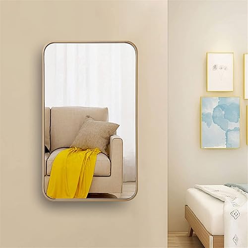 Miniatura 4 de Espejo rectangular dorado de 26 x 38 pulgadas, espejo de pared grande para tocador de baño, espejo grande con esquina redondeada para colgar en
