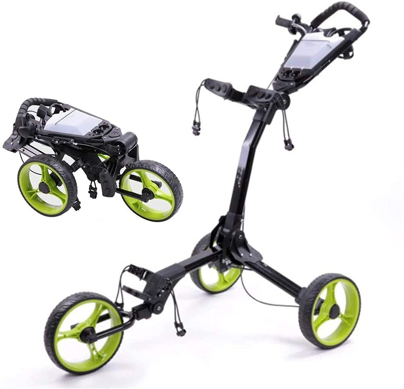 Carrito de Golf Plegable y Ligero, con portavasos, Freno de pie y asa cómoda, desmontaje con un Solo Clic.