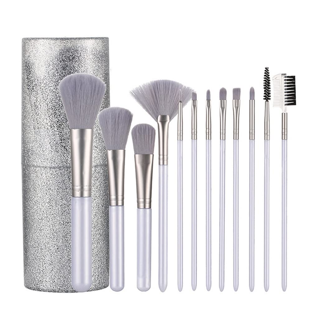 Juego de 12 brochas de Maquillaje de Barril Largo, Juego Completo de brochas de Maquillaje de Barril Largo, Juego Completo de brochas de Pelo Suave, Herramientas de Belleza (D como se Muestra)