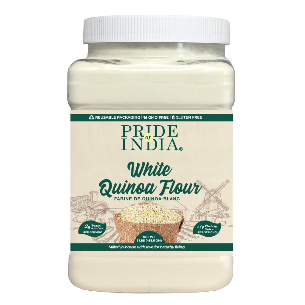 Pride of India- White Bolivian Quinoa Flour 1 lbs (454 gm) Nutty Earthy Taste Freshly Milled in Small Batches | Used for Baking Pizza Crust Thickening