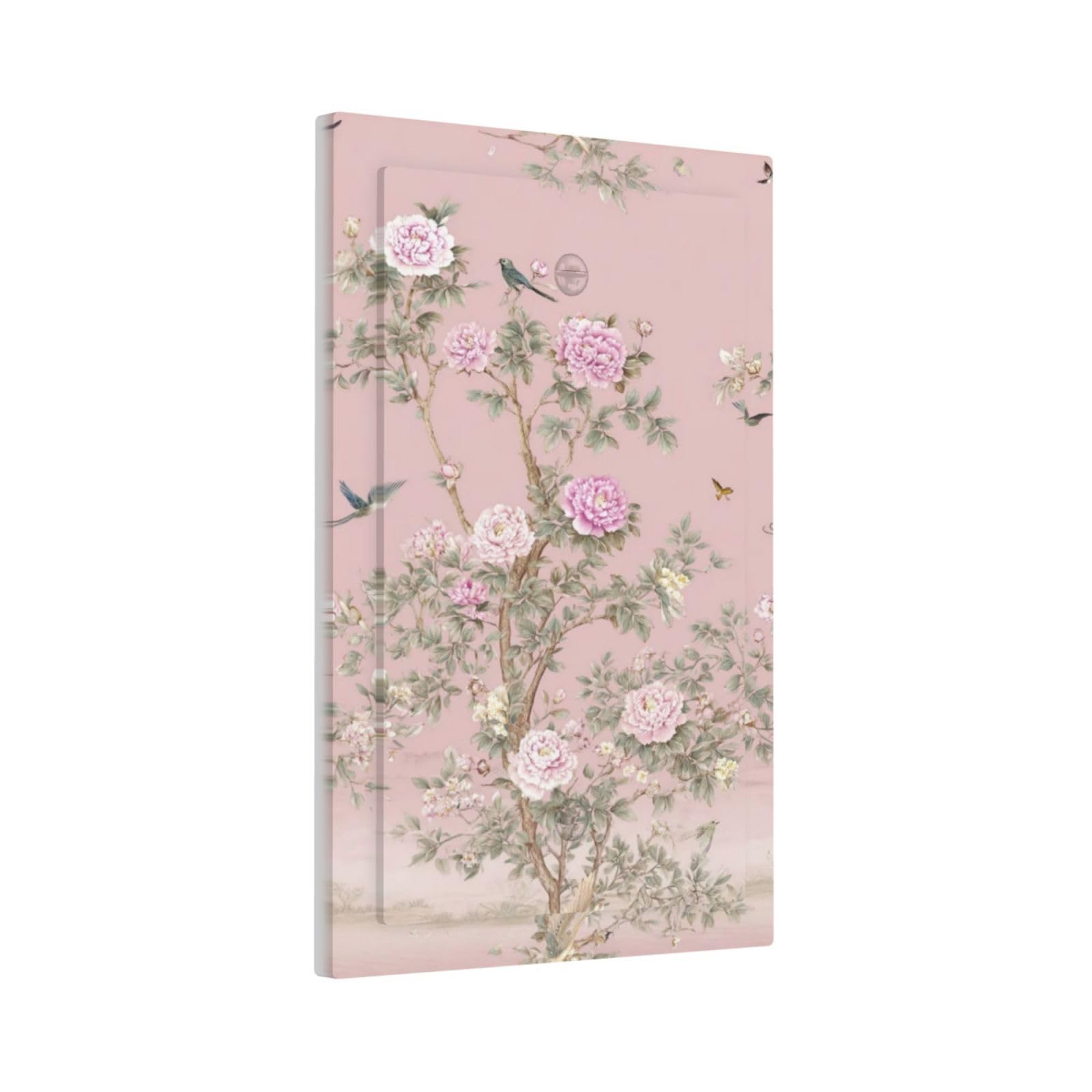 Xuejiaku Decorative Light Switch Cover Plate Pink Peony Tree Bird Butterfly Vintage Botanical 1 Gang No Device Single Blank Outlet Covers Wall Plates for Electrical Faceplate for Bedroom Home Decor