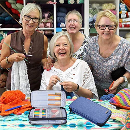 Teamoy Knitting Needles Case(Up To 10-Inch), Travel Organizer Storage Bag For Circular And Straight Knitting Needles, Crochet Hooks And Knitting Accessories, Dark Blue-No Accessories Included #TOP6