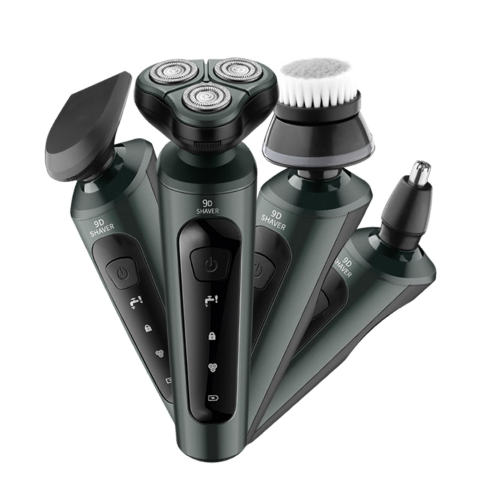 TIBOING 4-in-1 Electric Shaver for Men — Rechargeable, Equipped with Trimmer, Facial Cleansing Brush & Nose Hair Cutter, Full-Body Washable, Rotary 3-Blade System, 90 Minutes of Runtime