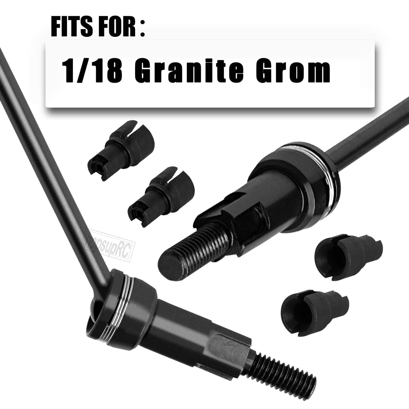RC #45 Steel Front Rear CVD Driveshaft Upgrade Parts for 1/18 Granite Grom Mega 380 Brushed 4x4 Monster Truck RTR,CVD Drive Shaft Wheel Hex Wheel Nut Diff Outdrive Hops up.Black