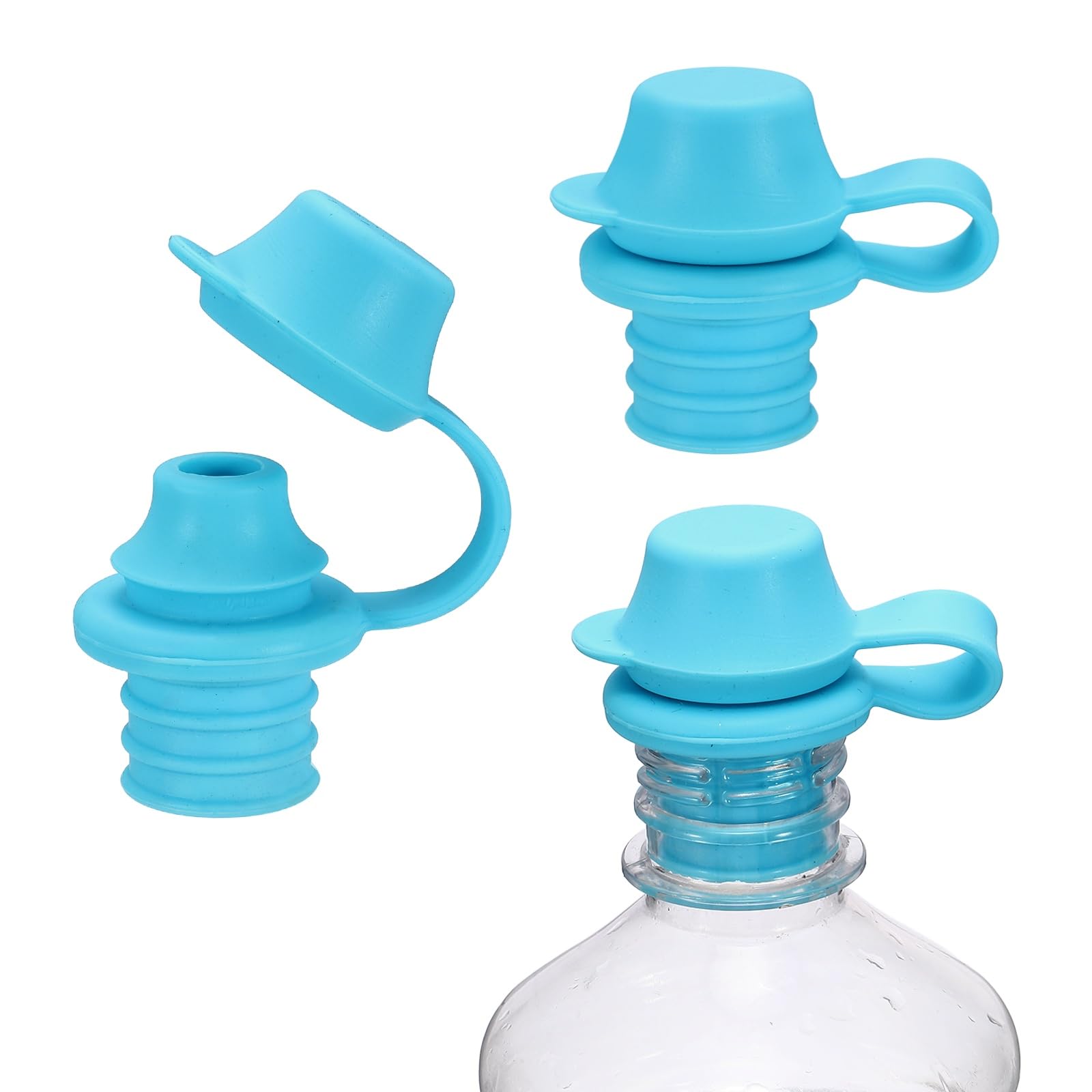 sourcing map 3Pcs Silicone Wine Stoppers, Reusable Spill Proof Water Bottle Stoppers with Protective Cap for Wine Beer Champagne Bottles Home Kitchen Bars, Blue