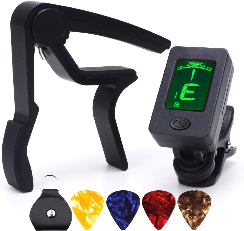 Capo Guitar Capo Black Capo with Guitar Tuner Clip Chromatic Digital Tuner for Guitar Bass Ukulele Violin