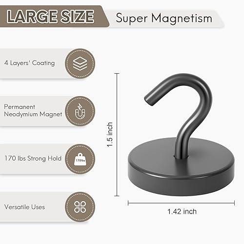 Vista 26 de Neosmuk Ganchos magnéticos resistentes, imanes fuertes con gancho para refrigerador, ganchos industriales súper resistentes de neodimio para colgar