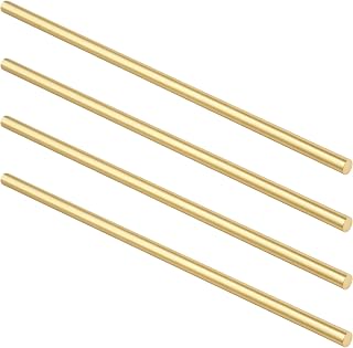 NINGWAAN 4 Pcs 12 x 3/8 Inch Brass Rods, 305 x 9.5mm Brass Round Dowel Lathe Bar Stock for DIY Projects, Handiwork, Hobby Crafts