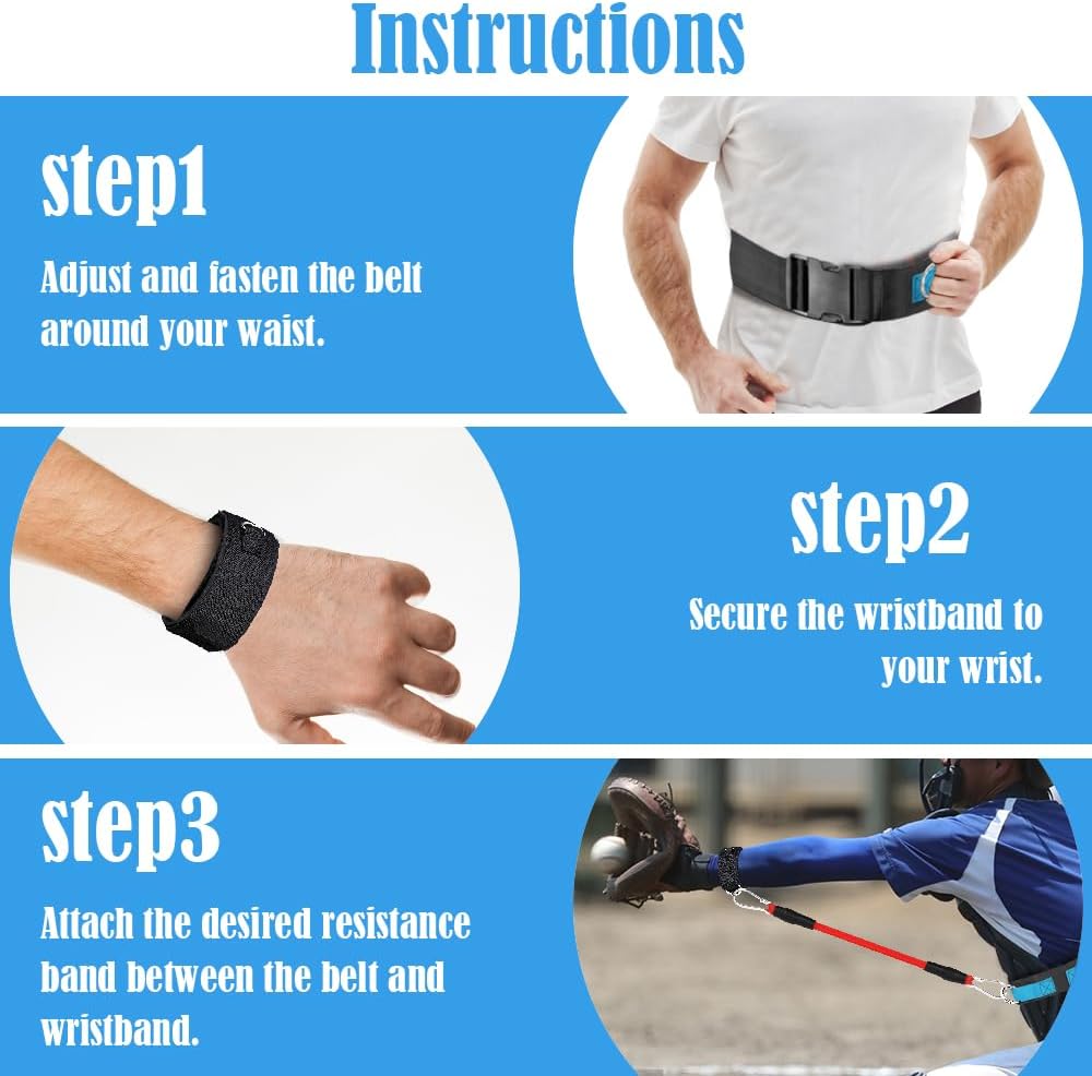 Complete Baseball Resistance Training Bundle – Baseball Resistance Trainer & Catcher Training Belt for Arm Strength, Pitching, Throwing, Catching Mechanics, Bands for Players