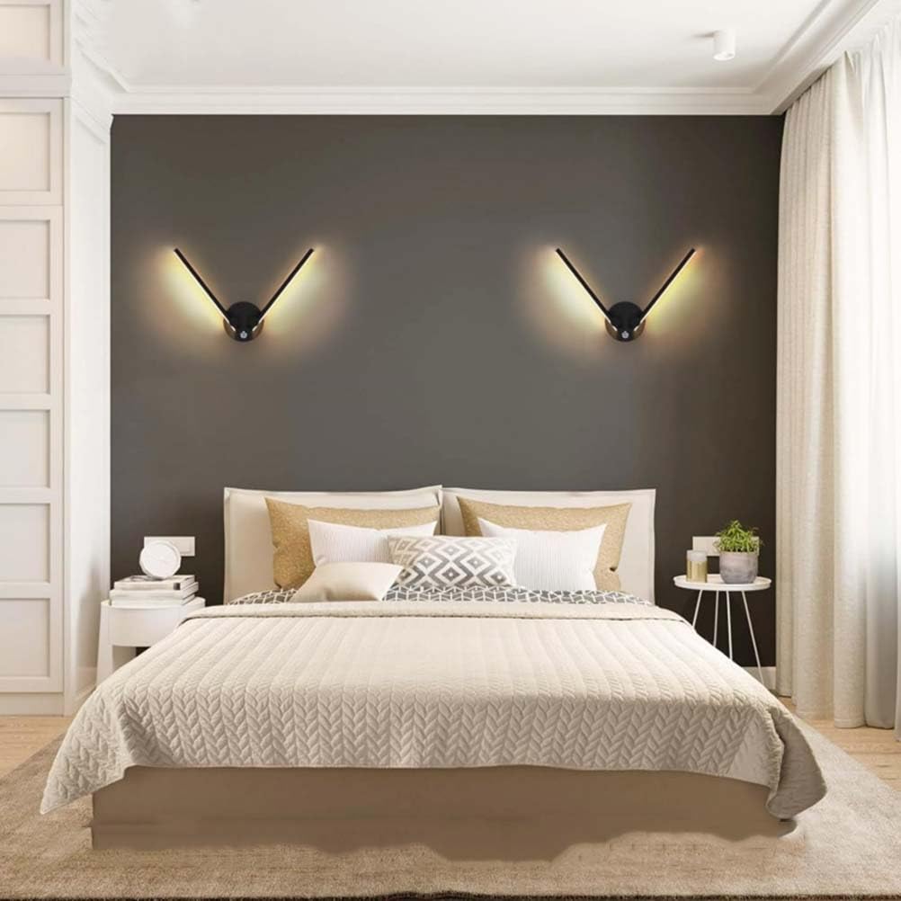 AoLa Lámpara LED de Pared de 12W con Interruptor Luz de Pared Larga Aplique orientable Flexible de 2 Llamas Lámpara de mesilla de Noche de Metal Blanco cálido 3000K Negro