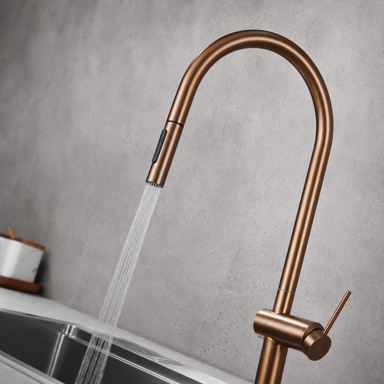 Grifo Cocina Extraíble con Doble Función | Grifo Fregadero Cocina Monomando Flexible y Giro 360° | Diseño Moderno IMEX Berna (Oro rosa cepillado)