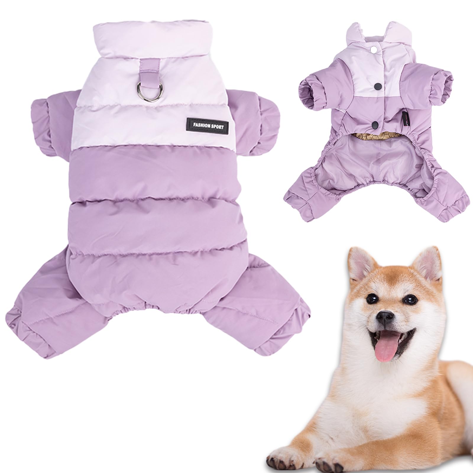 Abrigo de invierno para perro con cuello alto, resistente al viento, impermeable, chaqueta cálida para perro para clima frío, traje de nieve para mascotas de cuatro patas (morado, 2XL)