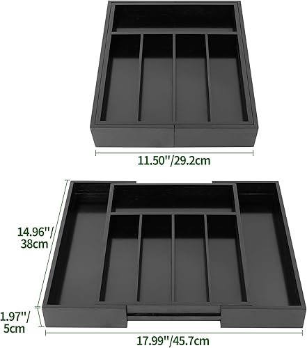 Miniatura 3 de VaeFae Organizador de cajones de bambú, organizador de cajones de cubiertos expandible, bandeja de cubiertos con divisores para utensilios de cocina