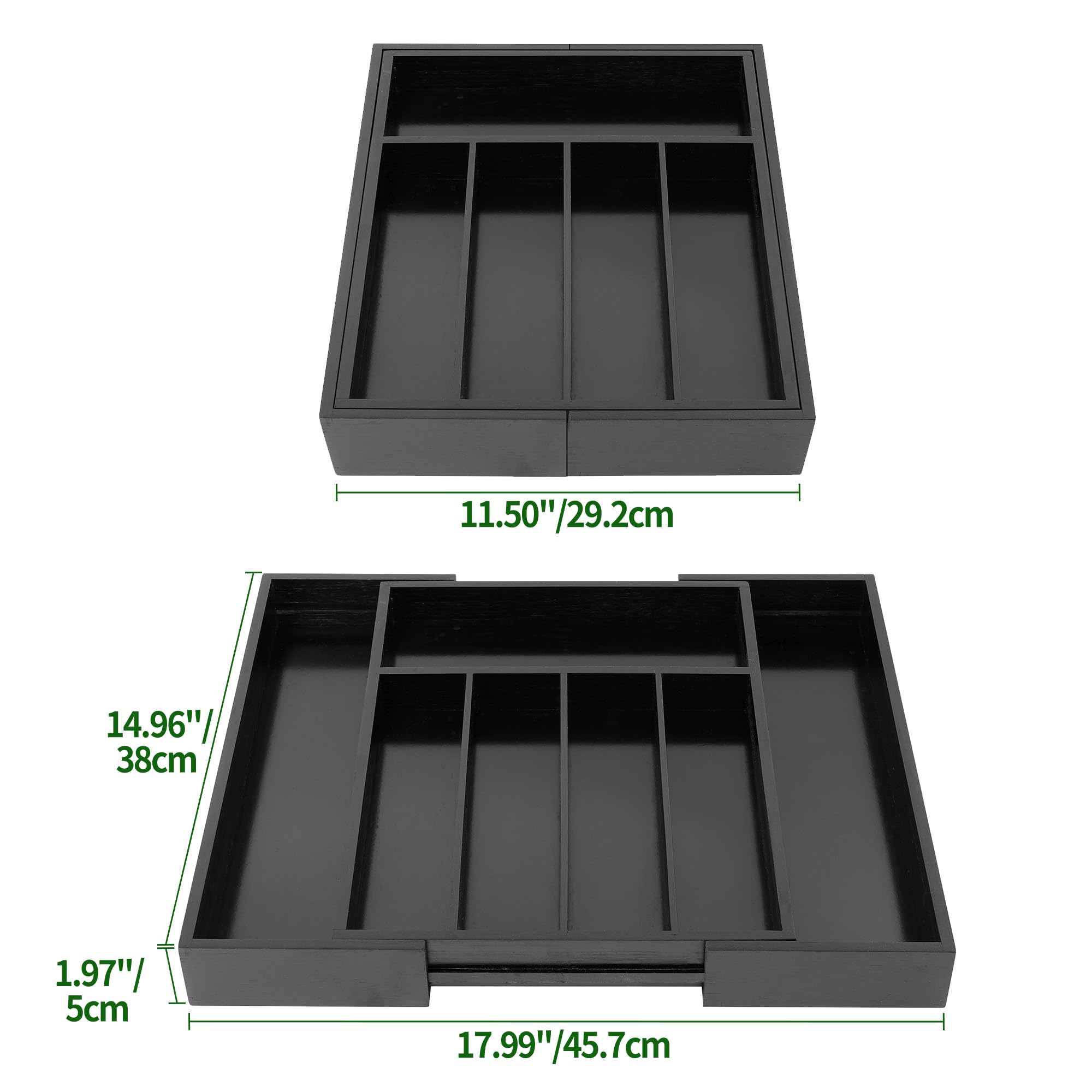 VaeFae Organizer da cucina allungabile in bambù per posate, portautensili in legno, organizer per cassetti multifunzione (nero)