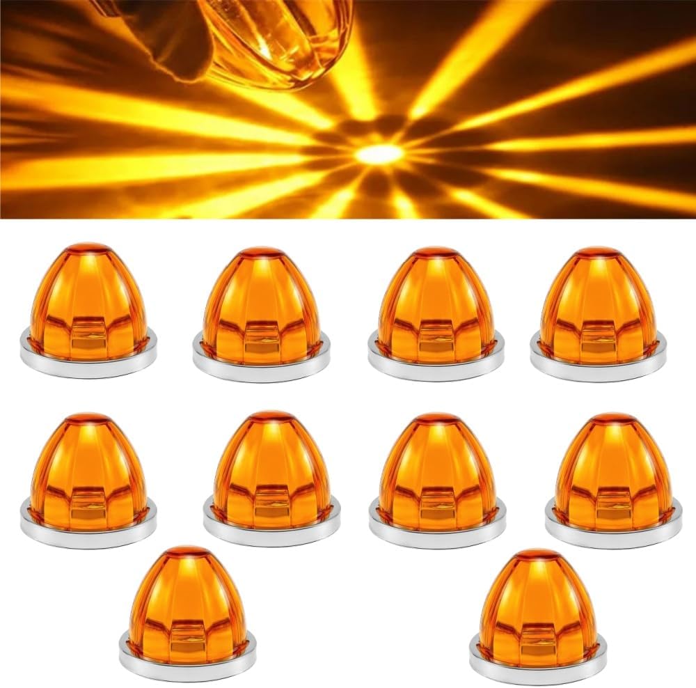 10PCS Watermelon Lights for Truck, LED Side Marker Lights with Bezel Replacement for Semi truck, 12V-24V Water Melon Indicator light (Amber)