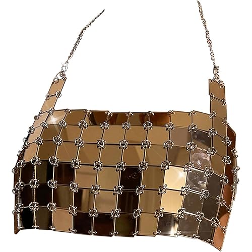 Women Acrylic Halter Bikini Top Body Chain Beach Party Vest - Bronze