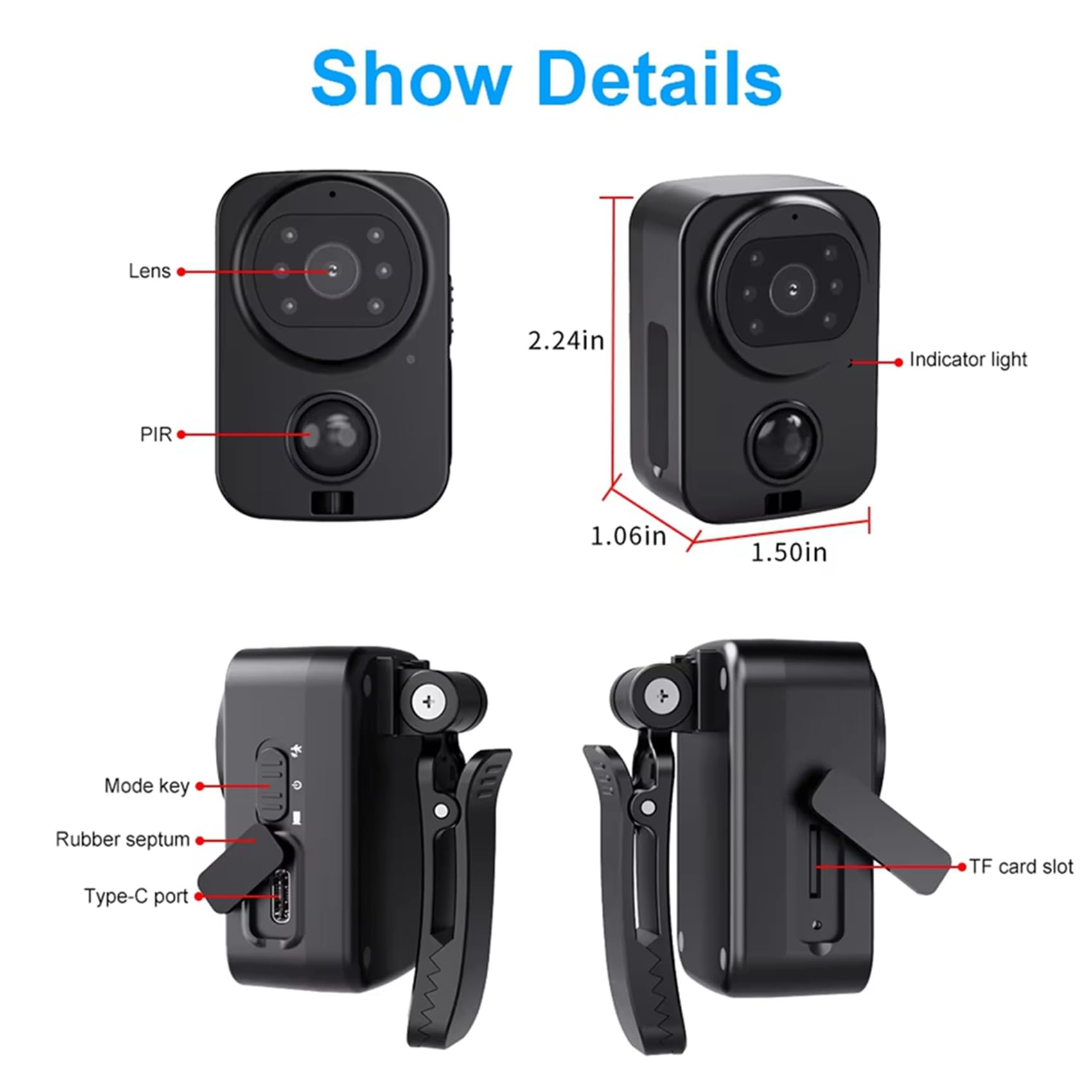 2X PD01 Caméra Étanche 1080P Caméras De Poche FHD Batterie Longue Durée PIR Enregistreur Vidéo Sport DV Vélo Action Cam Carte Mémoire