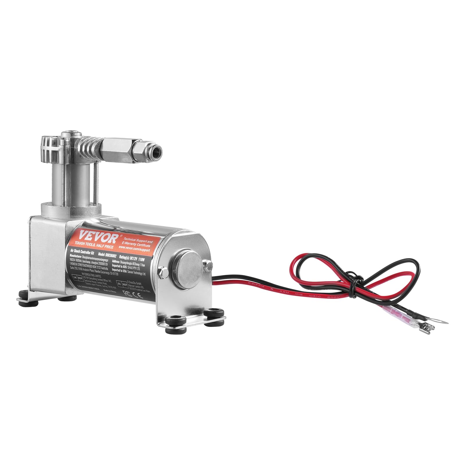 VEVOR Kit de Contrôleur d'Amortisseur Pneumatique, Compresseur de Suspension Pneumatique 12 V 100 PSI, avec Système à Chemin Unique, Manomètre et Conduite d'Air, pour Camions et Fourgonnettes